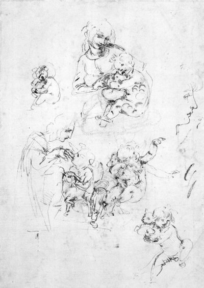 Studies for a Madonna with a cat by Leonardo da Vinci